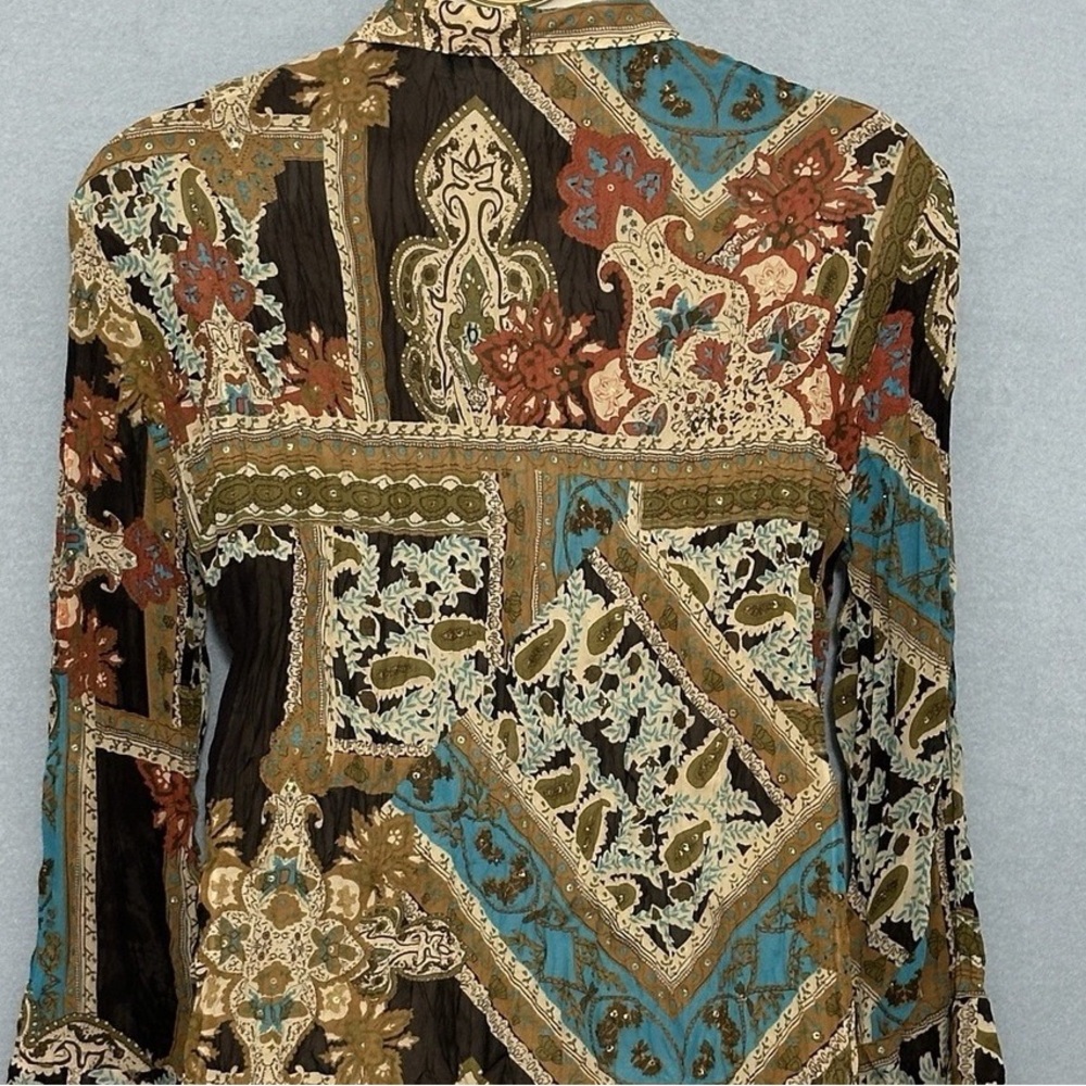 Bohemian Patchwork Blouse With Ruffle Sleeves - image 4